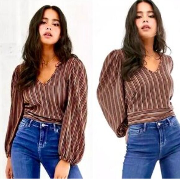 Free People Tops - Free People Multicolor Striped V-Neck Blouse, Size XS